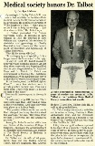 Medical Society Honors Dr. Talbot (Medical Update_April 1988)