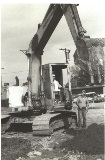 Steen Hall Eye Institute groundbbreaking 1987 Dr. William Steen at backhoe